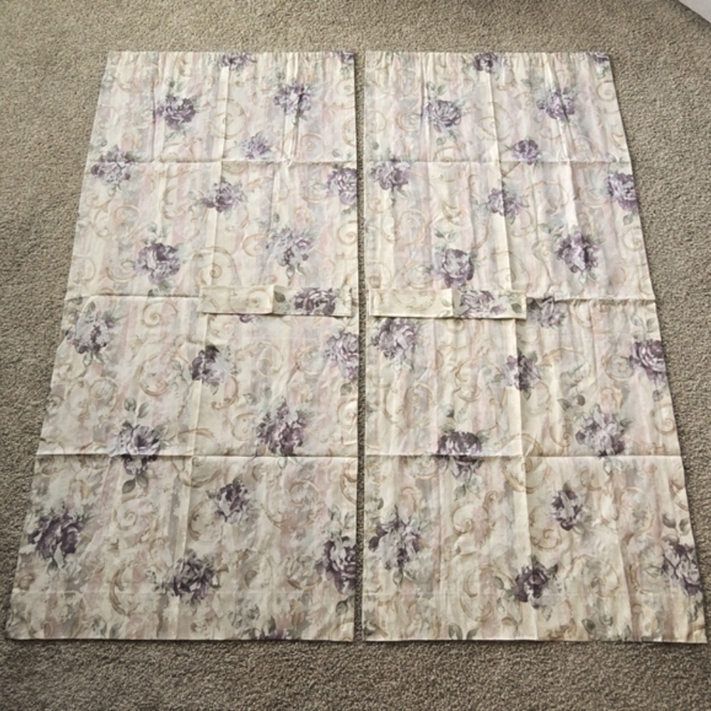 2 Croscill Chambord Cassis Purple Amethyst Roses Lined Curtain Drapery Panels